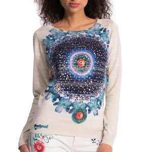 Desigual Starburst Abstract Diana Long Sleeve Beaded Top